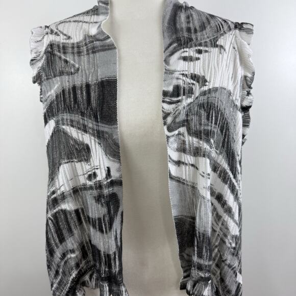 Alberto Makali Black White Sweater Open Front Vest Small Ruffle Knit Lightweight - Picture 6 of 13